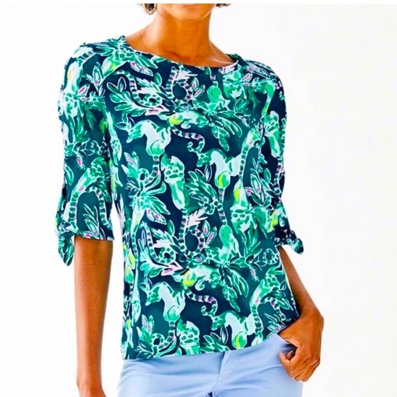 Lilly Pulitzer Tops - Lilly Pulitzer Preston Top Tidal Wave Tie Sleeve Pima Cotton XS